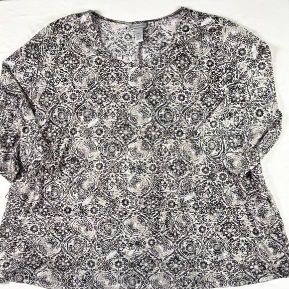 Catherines Top 3x Layered Soft Geometric Boho Artsy Coastal Relaxed Lightweight - Picture 5 of 7